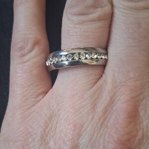 Titanium Silver Ring with Crystal Detailing